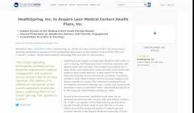 
							         HealthSpring, Inc. to Acquire Leon Medical Centers Health Plans, Inc ...								  
							    