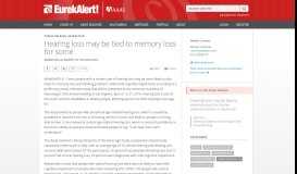 
							         Hearing loss may be tied to memory loss for some | EurekAlert ...								  
							    