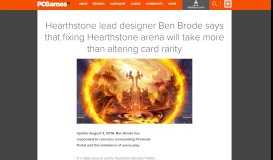 
							         Hearthstone lead designer Ben Brode says that fixing Hearthstone ...								  
							    