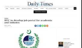 
							         HEC to develop job portal for academia and industry - Daily Times								  
							    