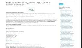 
							         Helm Associates Bill Pay, Online Login, Customer Support Information								  
							    