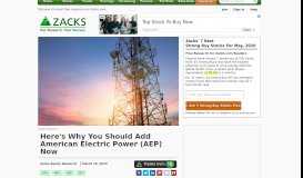
							         Here's Why You Should Add American Electric Power ... - Zacks								  
							    