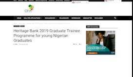 
							         Heritage Bank 2019 Graduate Trainee Programme for young Nigerian ...								  
							    