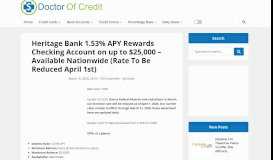 
							         Heritage Bank 3.33% APY Rewards Checking Account on up to ...								  
							    