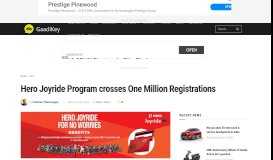 
							         Hero Joyride Program crosses One Million Registrations - GaadiKey								  
							    