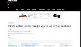 
							         Hinge will no longer require you to log in via Facebook - The ...								  
							    