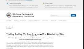 
							         Hobby Lobby To Pay $35,000 For Disability Bias - EEOC								  
							    
