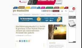 
							         Hochleistungsmodul LG NeON R gewinnt Solar Power Portal Award ...								  
							    