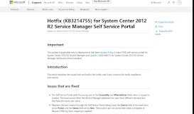 
							         Hotfix (KB3214755) for System Center 2012 R2 Service Manager Self ...								  
							    