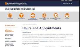 
							         Hours and Appointments | Student Health, U.Va.								  
							    