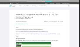 
							         How do I change the IP address of a TP-Link Wireless Router ...								  
							    