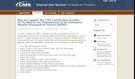
							         How do I update the CMS Certification Number (CCN) field for my ...								  
							    