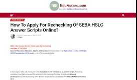 
							         How To Apply For Rechecking Of SEBA HSLC Answer Scripts Online?								  
							    