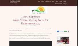 
							         How To Apply on www.Npower.Gov.ng Portal for Recruitment 2017 ...								  
							    