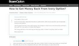 
							         How to Get Money Back From Ivory Option? - Investors Forum								  
							    