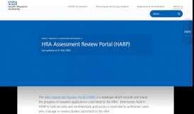 
							         HRA Assessment Review Portal (HARP) - Health Research Authority								  
							    