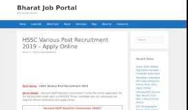 
							         HSSC Various Post Recruitment 2019 - Apply Online - Bharat Job Portal								  
							    