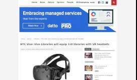 
							         HTC Vive: Vive Libraries will equip 110 libraries with VR headsets | 4 ...								  
							    