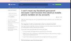 
							         I can't reset my Facebook password because I can't access the ...								  
							    