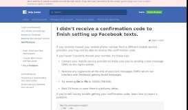 
							         I didn't receive a confirmation code to finish setting ... - Facebook								  
							    