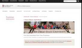 
							         I Have Been Admitted | Office of Admissions | SDSU								  
							    