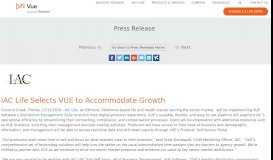 
							         IAC Life Selects VUE Software to Accommodate Growth								  
							    