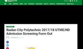 
							         Ibadan City Polytechnic 2017/18 UTME/ND Admission Screening ...								  
							    