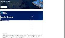 
							         ICC opens online portal for public screening requests of ICC Cricket ...								  
							    