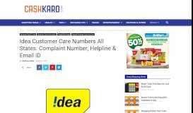 
							         Idea Customer Care Numbers All States: Complaint Number, Helpline ...								  
							    