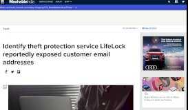 
							         Identify theft protection service LifeLock reportedly exposed customer ...								  
							    