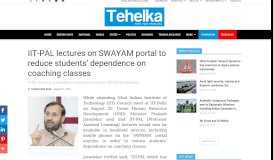 
							         IIT-PAL lectures on SWAYAM portal to reduce students' dependence ...								  
							    