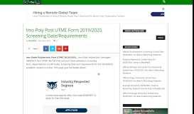 
							         Imo Poly Post UTME Form 2019/2020, Screening Date/Requirements ...								  
							    