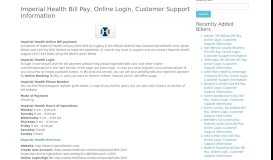 
							         Imperial Health Bill Pay, Online Login, Customer Support Information								  
							    