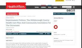 
							         Impermanent Politics: The Hillsborough County Health Care Plan And ...								  
							    