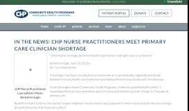 
							         In the News: CHP Nurse Practitioners Meet Primary Care Provider ...								  
							    