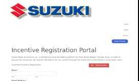 
							         Incentive Registration Portal - SuzukiCARE								  
							    