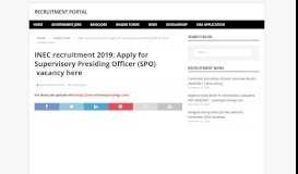 
							         INEC recruitment 2019: Apply for Supervisory ... - Recruitment Portal								  
							    