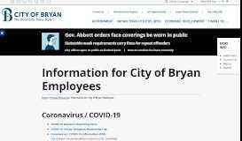 
							         Information for City of Bryan Employees – City of Bryan, Texas								  
							    