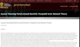 
							         Inovasi Teknologi Portal Intranet Kominfo: Perspektif Actor ... - Journal UI								  
							    