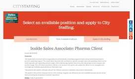 
							         Inside Sales Associate: Pharma Client | City Staffing								  
							    