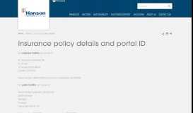 
							         Insurance policy details and portal ID | Hanson UK								  
							    