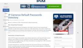 
							         IP Cameras Default Passwords Directory - IPVM.com								  
							    