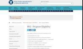 
							         IRIS - Program Eligibility | Wisconsin Department of Health Services								  
							    