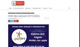 
							         ISRO Recruitment 2019 (SAC) Online Application » MY MEGABHARTI								  
							    