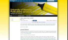 
							         Items where Year is 2017 - WRAP: Warwick Research Archive Portal								  
							    
