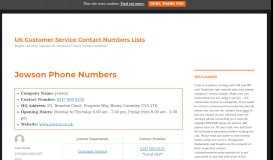 
							         Jewson Phone Numbers - UK Customer Service Contact Numbers Lists								  
							    