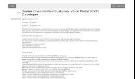 
							         Job Information: Senior Cisco Unified Customer Voice Portal (CVP ...								  
							    