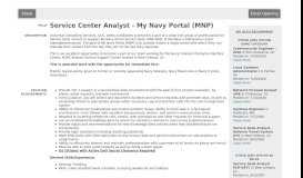 
							         Job Information: Service Center Analyst - My Navy Portal (MNP) Job								  
							    