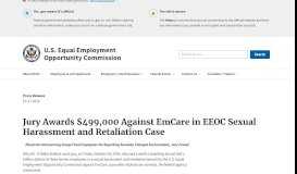 
							         Jury Awards $499,000 Against EmCare in EEOC Sexual Harassment ...								  
							    