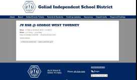 
							         JV BSB @ GEORGE WEST TOURNEY | Goliad Independent School ...								  
							    